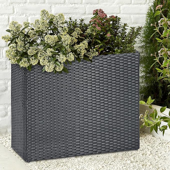 SUNNYPARK Tall Rectangular Planter with Removable Liner, All-Weather PE Rattan Large Modern Planters Indoor Outdoor Flower Plant Pots Garden Box Patio Yard Front Porch Deck-Ruum Studio Home
