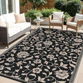 OLANLY Waterproof Outdoor Rug 8x10 ft, Outdoor Plastic Straw Rug with Flower Pattern, Reversible RV Mat for Patio, Camping, Balcony, Deck, Backyard, Black & Beige-Ruum Studio Home