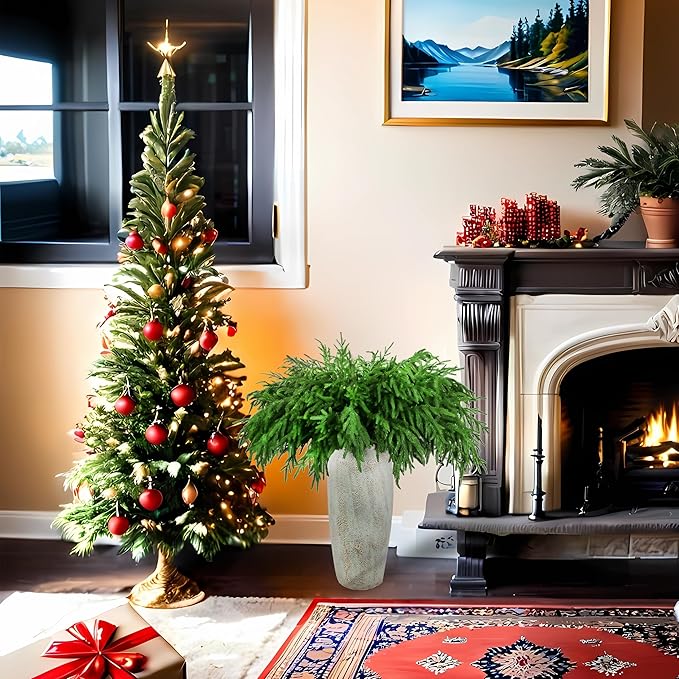 12Pcs Artificial Norfolk Pine Branches 36" Plastic Christmas Plants Decor Faux Greenery Stems Pine Picks Outdoor Faux Plants UV Resistant for Xmas Indoor, Front Porch Home Décor (12, 36inch)-Ruum Studio Home