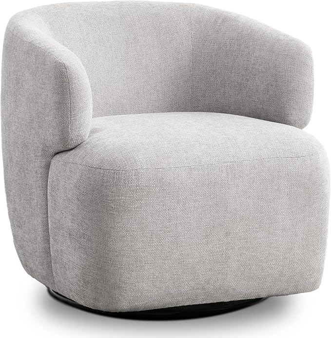 Swivel Accent Chair, Chenille Barrel Chair for Living Room, Cozy Round Boucle Arm Chair, Metal Base for Club Nursery Bedroom, Light Grey-Ruum Studio Home
