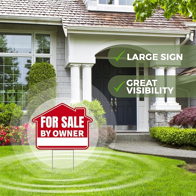 1PC For Sale By Owner Sign with Stakes, 17 Inches by 13 Inches - Double Sided Signs - Corrugated Plastic - FSBO Yard Sign for Home House Real Estate-Ruum Studio Home