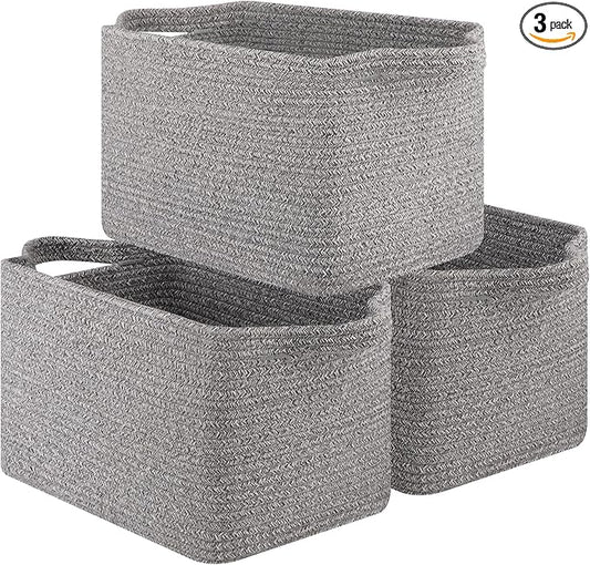 OIAHOMY Storage Basket, Woven Baskets for Storage, Cotton Rope Basket for toys,Towel Baskets for Bathroom - Pack of 3, Light Grey-Ruum Studio Home