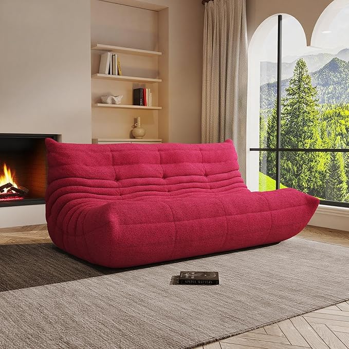 Bean Bag Chair, Oversized Bean Bag Chair for Living Room, Fireside Chair for Adults with Memory Foam Filled, Big Accent Lounge Floor Sofa for Reading, Relax, No Assembly Required. (Burgundy 3-Seater)-Ruum Studio Home