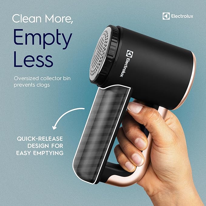 Electrolux Rechargeable Fabric Shaver | 3-Speed Lint Remover for Clothes & Furniture | Eliminates Fuzz & Pilling | Electric Lint Shaver with LED Display & Type-C Fast Charging Port - Black-Ruum Studio Home