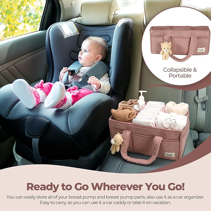 PeraBella Baby Diaper Caddy Organizer with Handle, Boy & Girl Shower Gift Basket, Portable Diaper Storage Basket Bin for Wipes, Newborn Baby Essentials Registry Search Must Haves, Car Caddy Organizer-Ruum Studio Home