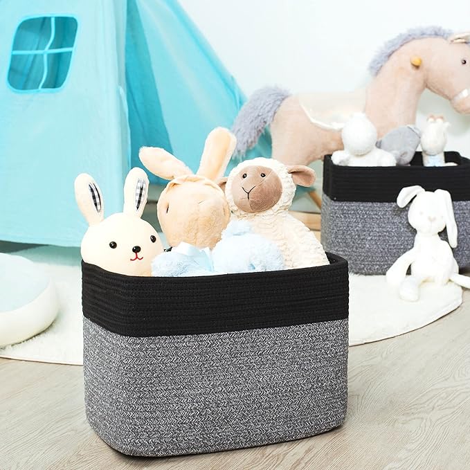 MINTWOOD Design 3-Pack Storage Baskets for Shelves, Playroom and Classroom Storage Basket, Book Basket, Decorative Storage Cube Bins, Woven Closet Organizers, Pantry and Shoe Organizer, Black Grey Mix-Ruum Studio Home