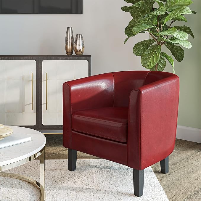 BELLEZE Accent Barrel Chair, Linen Round Chair Club Tub Sofa Corner Chair with Flared Legs and Cozy Soft Padding for Living Room Bedroom Waiting Room - Red-Ruum Studio Home