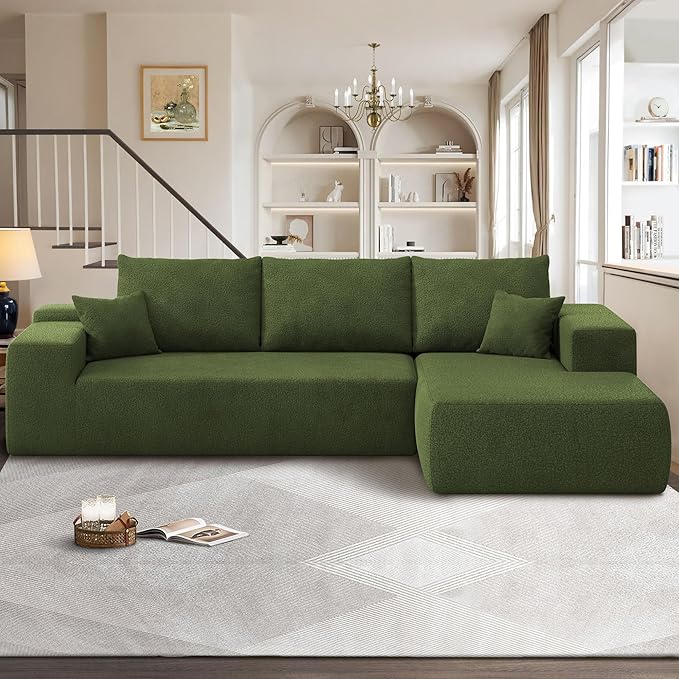104" Cloud Sectional Couches for Living Room,L Shaped Boneless Couch in A Box,Sleeper Sofa with Comfy Chaise No Assembly Required,Green-Ruum Studio Home
