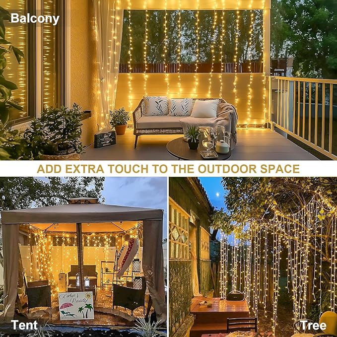 JMEXSUSS 300 LED Remote Control Curtain Lights, Plug in Fairy Curtain Lights Outdoor, Window Wall Hanging String Lights for Bedroom Backdrop Wedding Party Indoor Christmas Patio Dorm Decor, Warm White-Ruum Studio Home