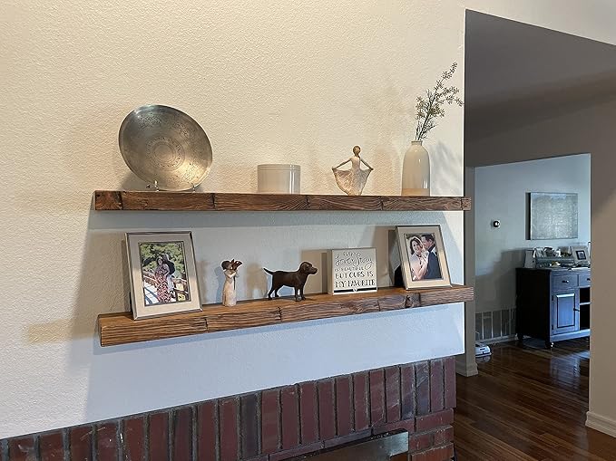 joelsantiques - 60 Inch Wooden Floating Shelves for Wall - 60x9x2 in - Made of Natural Wood - Long Heavy Duty Rustic Wall Shelves for Bedroom - Perfect for Living Room, Kitchen - Medium Brown-Ruum Studio Home