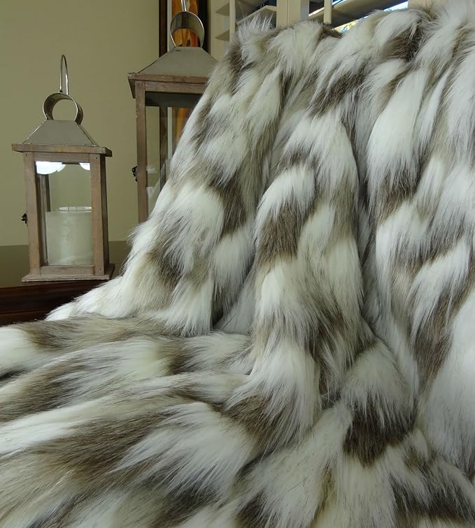 Ivory Faux Fur Throw Blanket & Bedspread - Tibet Fox Fur - Ivory Beige Luxury Faux Fur - Throw Blanket - Luxury Soft Faux Fur, Handmade in US, 16445-Ruum Studio Home