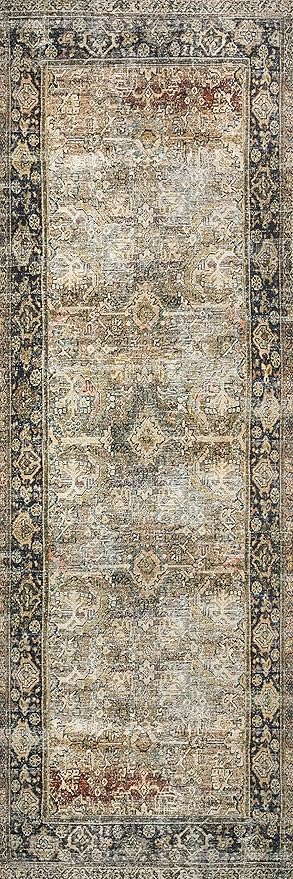 Loloi Layla Collection LAY-03 Olive/Charcoal 2'-3" x 3'-9" .13" Thick Accent Rug, Soft, Durable, Vintage Inspired, Distressed, Low Pile, Non-Shedding, Easy Clean, Printed, Living Room Rug-Ruum Studio Home