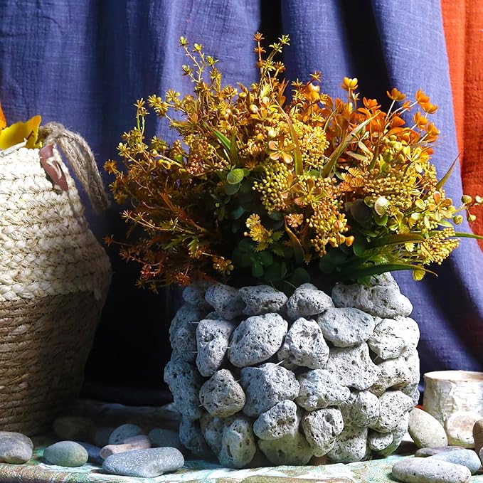 6 Bundles Artificial Fall Flowers, Autumn Decorations Leaves Greenery Shrubs for Thanksgiving Home Kitchen Room Farmhouse Floral Arrangements Indoor Outdoor Wedding Party Fireplace Fall Mixed Color-Ruum Studio Home