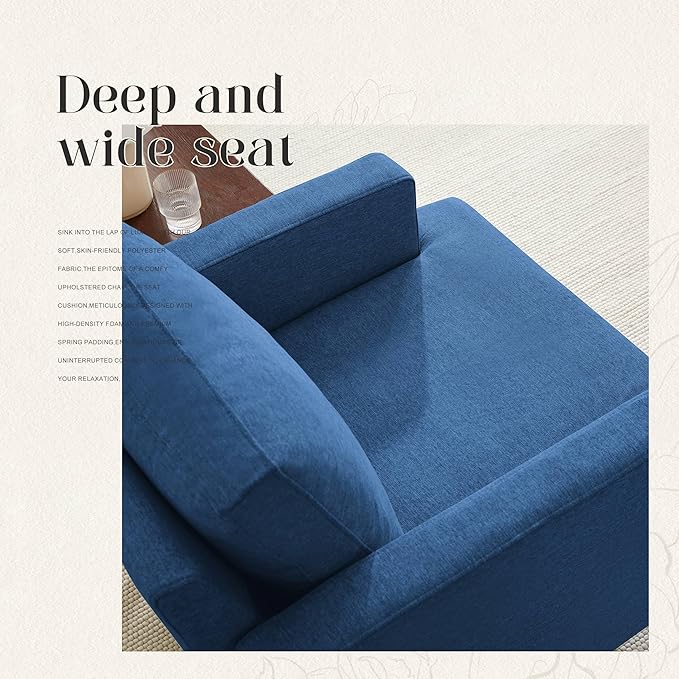 Mid-Century Accent Chair,Modern Linen Fabric Armchair for Living Room,Comfy Upholstered Reading Accent Chairs for Bedroom,Single Sofa Chair with Wood Legs (Blue, 2 Pack)-Ruum Studio Home