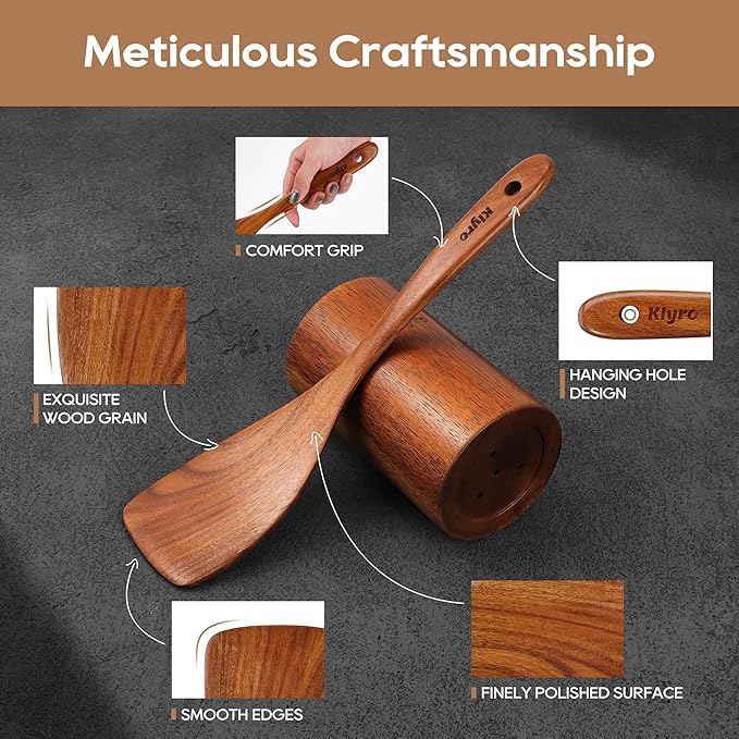 Teak Wooden Cooking Utensils Set, 10 Piece Premium Kitchen Cookware, Non-Scratch Wooden Spoons for Cooking, Perfect for Cooking and Serving-Ruum Studio Home