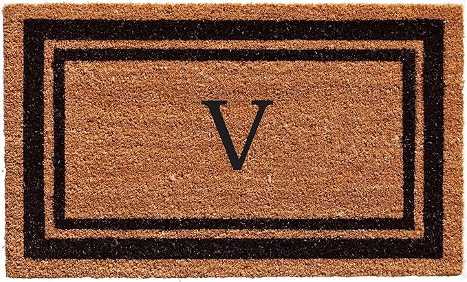 Calloway Mills 152963672V Black Border 36" x 72" Monogram Doormat Letter (V)-Ruum Studio Home