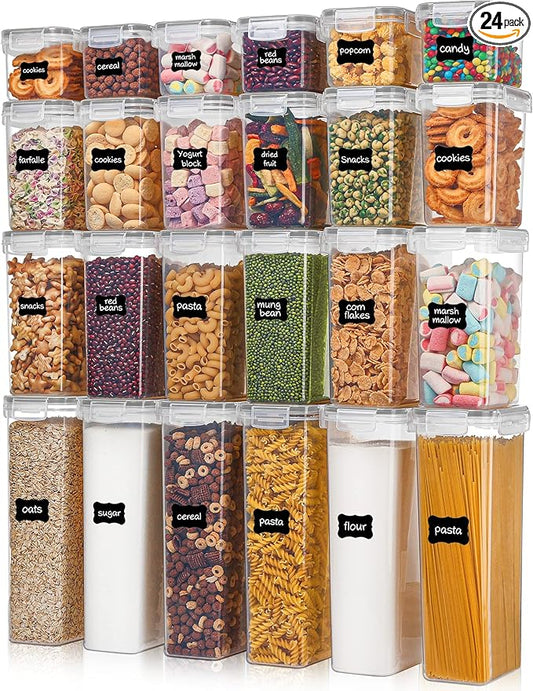 Vtopmart Airtight Food Storage Containers with Lids, 24 pcs Plastic Kitchen and Pantry Organization Canisters for Cereal, Dry Food, Flour and Sugar, BPA Free, Includes 24 Labels，Gray-Ruum Studio Home