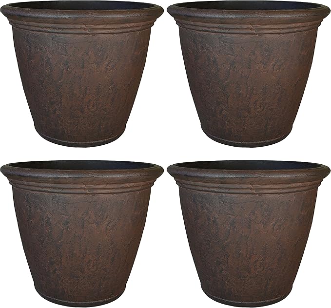 Sunnydaze 15.25-Inch Anjelica Large Plastic Pot for Plants - Outdoor Polyresin Round Planter with Drillable Drainage Holes - Rust - 4pk-Ruum Studio Home