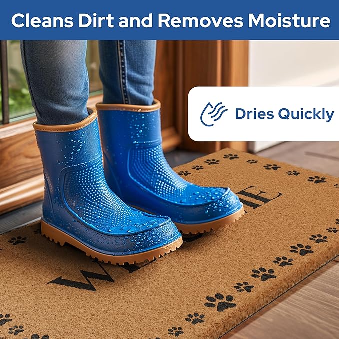 Barnyard Designs Natural Coco Coir Heavy Duty Backing Doormat - Large Cute Non-Slip Front Door Welcome Mat for Outside Entrance or Porch Entry, Brown (17x30, Welcome Paws)-Ruum Studio Home