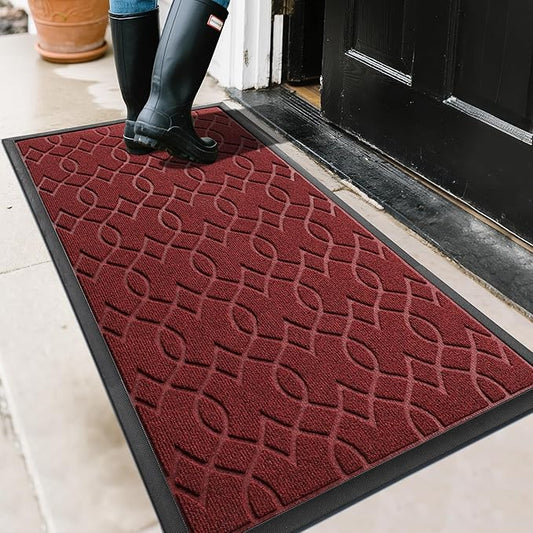 Yimobra Front Door Mat Outdoor Indoor 47x24, All-Season, All-Weather, Heavy Duty Welcome Door Mats Outside Entrance, Non Slip Porch Patio Entrance Mat, Red-Ruum Studio Home