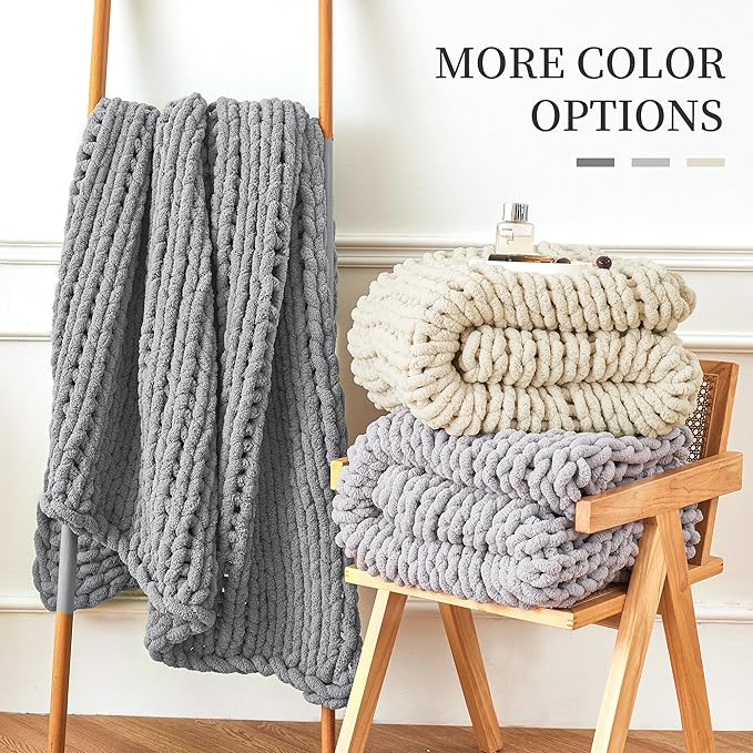 Admitrack Chunky Knit Blanket Throw, 100% Hand Knit Chenille Throw Blanket for Sofa & Home Decor, Soft and Cozy Knitted Throw Blankets (Dark Gray，51""x63""), XNR08-Ruum Studio Home