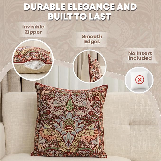 Charlotte Home Furnishings Throw Pillow Covers 16x16 in, Red Dragon Decorative Couch Pillow Covers, Boho Decor European Tapestry Cushion Cases, Living Room Cozy Home Decor, Jacquard Woven Soft Cotton-Ruum Studio Home