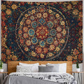Fowocu Boho Floral Mandala Tapestry Wall Hanging Vintage Bohemian Flower Medallion Tapestry Aesthetic Orange Stained Glass Hippie Extra Large Tapestries for Bedroom Living Room Dorm Decor 90 x 68 Inch-Ruum Studio Home