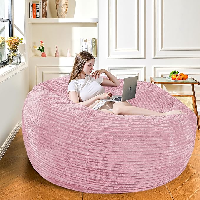 Large Bean Bag Chair, 6FT Giant Beanbag Chairs with Memory Foam Filled, Bean Bag Chairs for Adults, Ultra Soft Lazy Sofa for Living Room Bedroom (Pink)-Ruum Studio Home