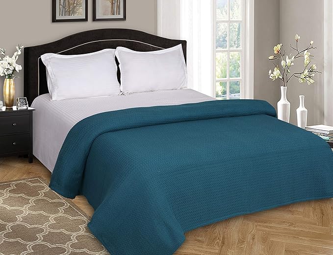 Elvana Home 100% Cotton Bed Blanket, Breathable Bed Blanket Full - Queen Size, Cotton Thermal Blankets Full - Queen, Perfect for Layering Any Bed for All Season, Teal Green-Ruum Studio Home
