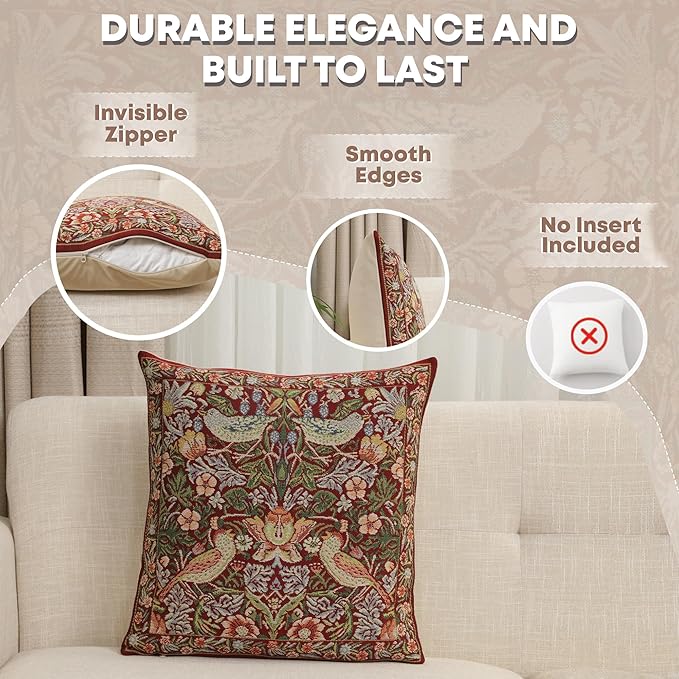 Charlotte Home Furnishings Throw Pillow Covers 16x16 in, Red Strawberry Decorative Couch Pillow Covers, Boho European Tapestry Cushion Cases, Living Room Cozy Home Decor, Jacquard Woven Soft Cotton-Ruum Studio Home