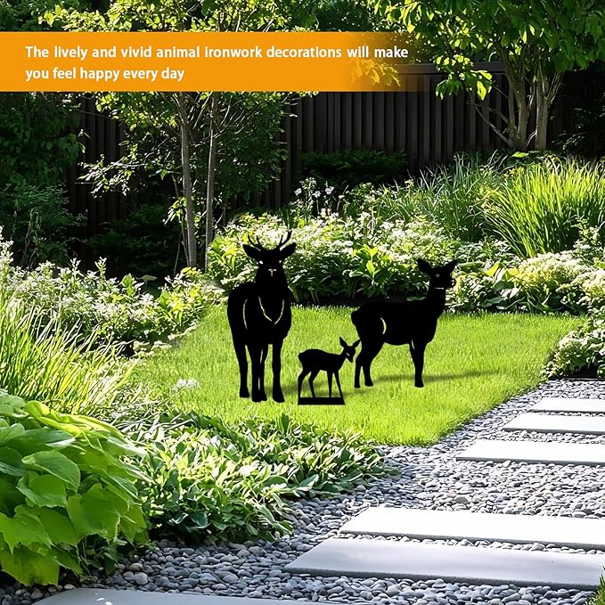 3 Pack Deer Metal Garden Decorative Stakes, Weather Proof Silhouette Statues for Yard, Patio,Outdoor Decor for Deer Lovers and Pet Owners-Ruum Studio Home