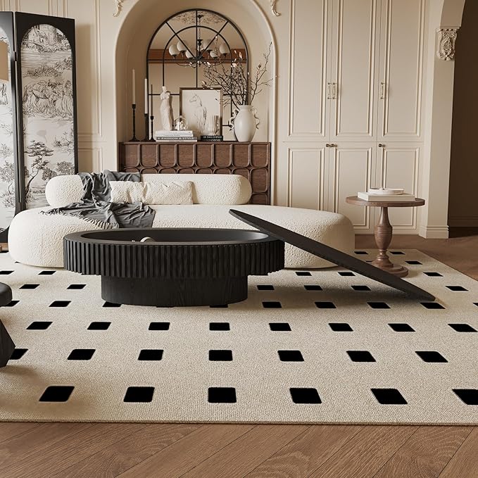 47.2''Oval Coffee Table with Storage, Mid Century Modern Fluted Drum Center Tables with Lid, Solid Wood Side Pedestal Coffee Table Tea Table for Living Room, Bedroom, Apartment-Black-Ruum Studio Home