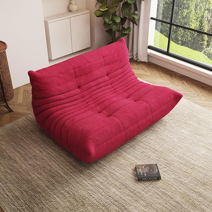 Bean Bag Chair, Oversized Loveseat Fireside Chair for Adults, 2 Seater with Memory Foam Filled, Lazy Sofa Lounge Floor Sofa for Living Room, Bedroom, Office, No Assembly Required. (Burgundy)-Ruum Studio Home