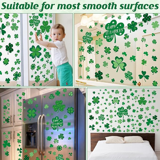 9 Sheets St Patricks Day Window Clings, 115 PCS St Patrick's Day Shamrock Window Stickers for St Patricks Day Decorations, Green Static Spring Window Clings for Glass Windows St Patricks Day Decor-Ruum Studio Home