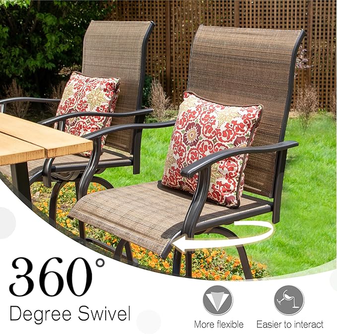 Sophia & William Outdoor Bar Set, Patio Bar Table and Chairs Set, Bar Height Patio Set - 4 x Swivel Bar Chairs(Brown), 1 x Rectangular Bar Table(Wood-Like)-Ruum Studio Home