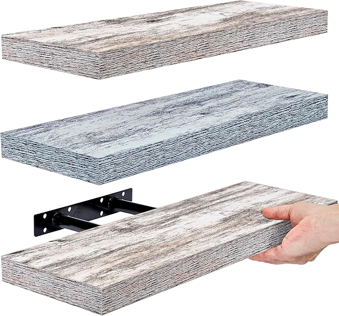 Sorbus Floating Shelves - 3 Pack 16 Inch Rustic & Blue Wall Shelves for Bedroom, Kitchen, Living Room, Bathroom Shelves, Home Decor, Office - Floating Shelf for Trophy, Books, Frames-Ruum Studio Home
