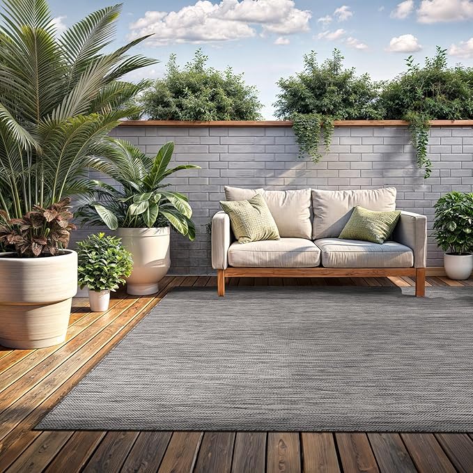 Washable Indoor Outdoor Rug 5x7 Weather Resistant Area Rugs Modern Solid for Porch Deck Balcony Backyard Patio Outside Carpet (5 X 7 Silver Grey)-Ruum Studio Home