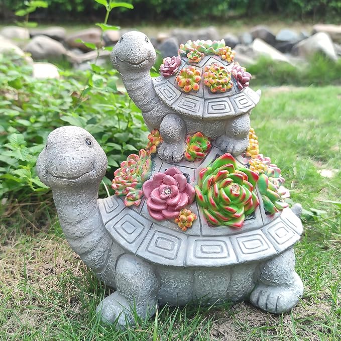 Large Turtle Solar Garden Outdoor Statues with Succulent and 6 LED Lights,Outside Solar Turtle Decor Art for Garden,Home,Lawn,Yard, Balcony Ornament-Ruum Studio Home