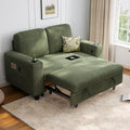 LINSY HOME Loveseat Sofa with Pull Out Couch Chaise: 2-in-1 Convertible 2 Seater Sofa with USB Charging & Cup Holders, Comfy Plush Corduroy Love Seat for Small Spaces Living Room Apartment, Green-Ruum Studio Home