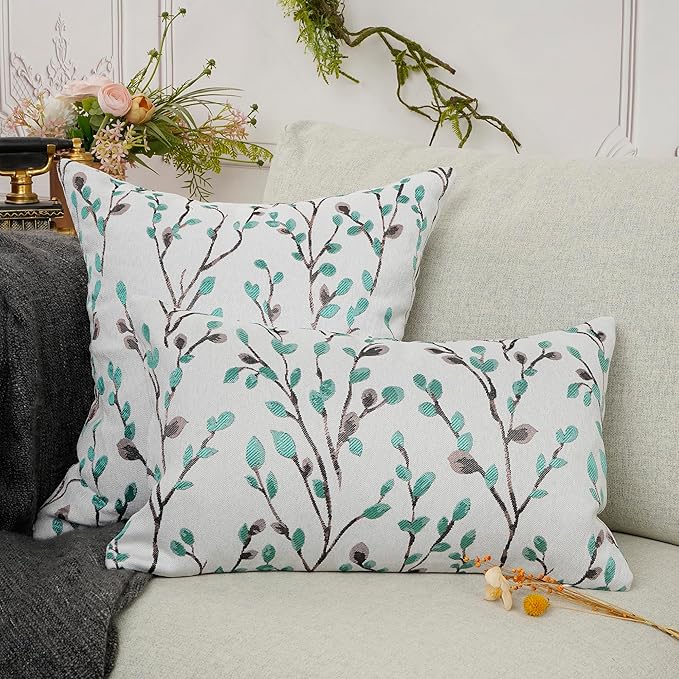 YOUR SMILE Classical Embroidery Jacquard Green Square Decorative Throw Pillow Case Cushion Cover,12x20 inch-Ruum Studio Home