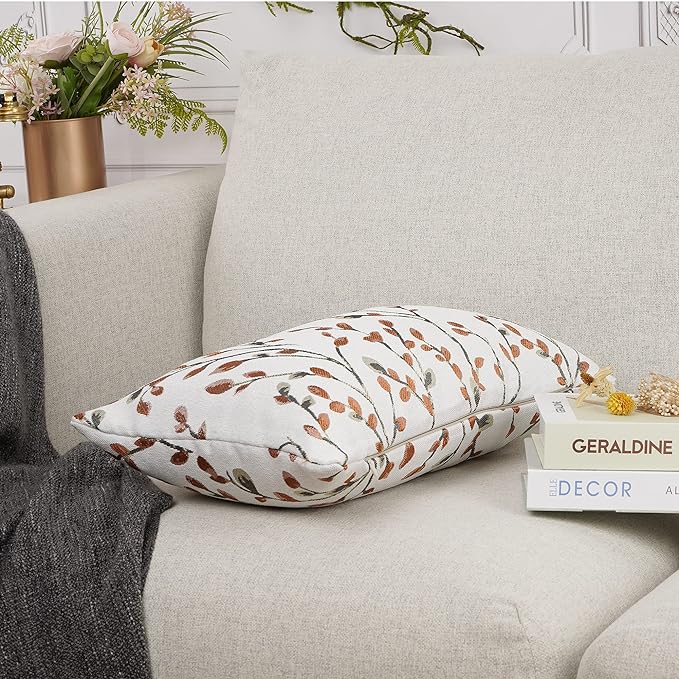 YOUR SMILE Classical Embroidery Jacquard Orange Square Decorative Throw Pillow Case Cushion Cover,12x20 inch-Ruum Studio Home