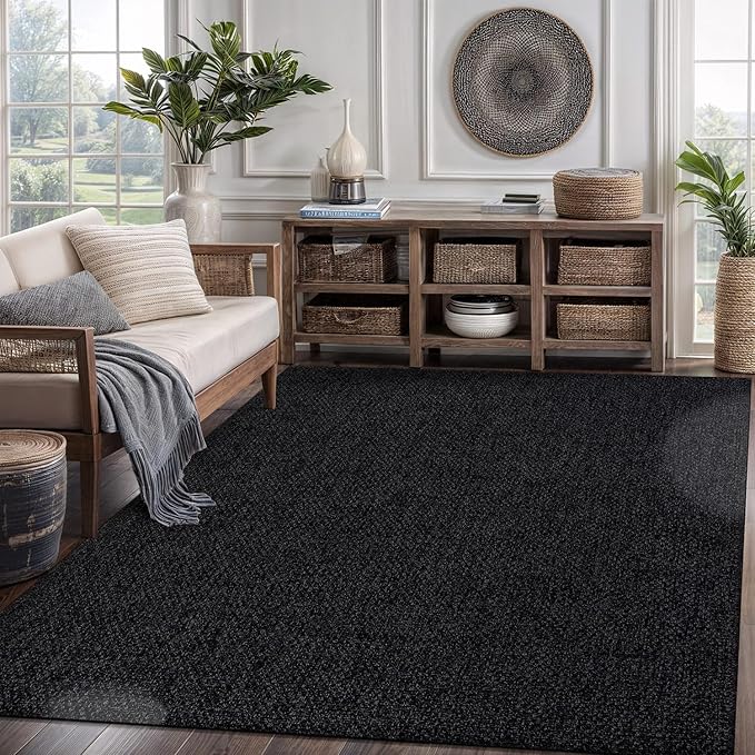 CAMILSON Easy Jute Rug 6x9, Indoor Outdoor Dark Gray Black Farmhouse Area Rugs for Living Room Patio and Kitchen Rug, Solid Boho Woven Design, Easy-Cleaning, Washable Outside Carpet Alfombras (6 x 9)-Ruum Studio Home
