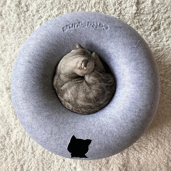 Cattasaurus Peekaboo Cat Cave, Extra Spacious for Multiple & Large Cats 12+ lbs, Scratch Detachable Beds for Indoor Cats, Washable Tunnel Bed, Comfy Cat Donut Tunnel (Light Gray+Light Gray, Jumbo)-Ruum Studio Home