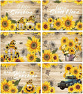 Sunflower Placemats Set of 6 Sunshine Plastic Table Mats Vintage Sunflower Theme Place Mats Summer Holiday Washable Table Placemats for Indoor Outdoor Party Kitchen Dining-Ruum Studio Home