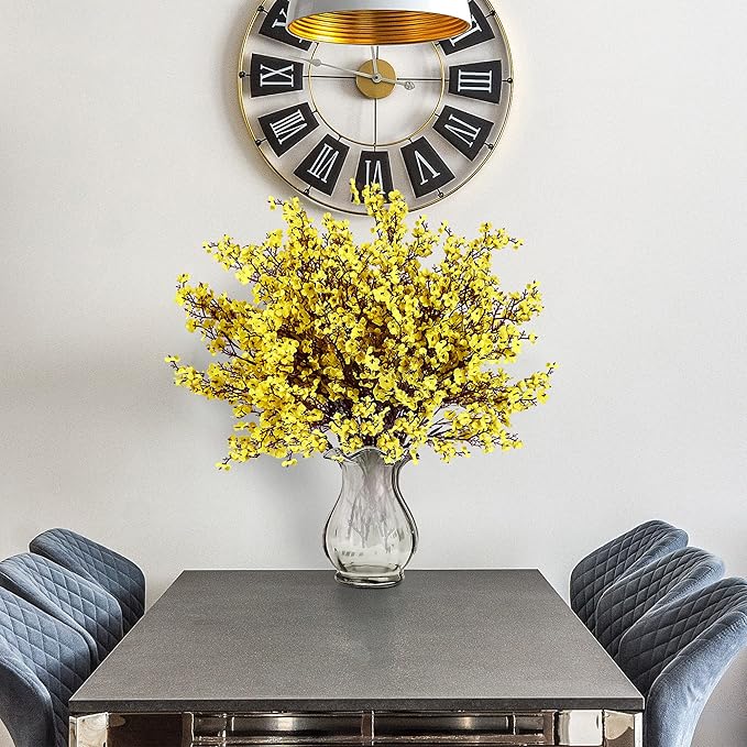 Sggvecsy 15 Pcs Babys Breath Artificial Flowers Gypsophila Bouquets Bulk Real Touch Fake Silk Flowers for Home Wedding DIY Floral Arrangement Kitchen Table Centerpiece Festival Decoration (Yellow)-Ruum Studio Home