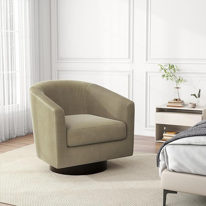 Swivel Barrel Accent Chair, Modern Round Corduroy Fabric Arm Chair for Living Room, Bedroom, Comfy Club Reading Chairs for Adults (Corduroy Camel, Set of 2)-Ruum Studio Home