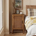 1 Door Farmhouse Nightstand, Rustic Slat Door Cabinet with 2 Shelves, Accent End Table with Storage for Bedroom, Brown-Ruum Studio Home