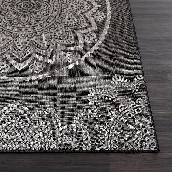 CAMILSON Outdoor Rug 5x7 Modern Area Rugs for Indoor and Outdoor Patios and Porches - Waterproof Washable Non-Shedding Easy-to-Clean Outside Carpet (5 x 7, Medallion - Dark Grey/Light Grey)-Ruum Studio Home