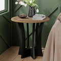Farmhouse Round End Table with Criss-Cross Wood Legs, Rustic French Country Side Table for Dinning or Living Room, Modern, Black, Natural Wood-Ruum Studio Home