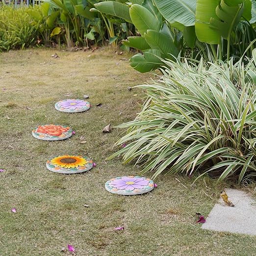 Outdoor Garden Decor Stepping Stones - Outside Garden Yard Decorative Stones Gifts for Women Garden Decor for Outside 10x10x0.75 Inch Cynkeyee-Ruum Studio Home